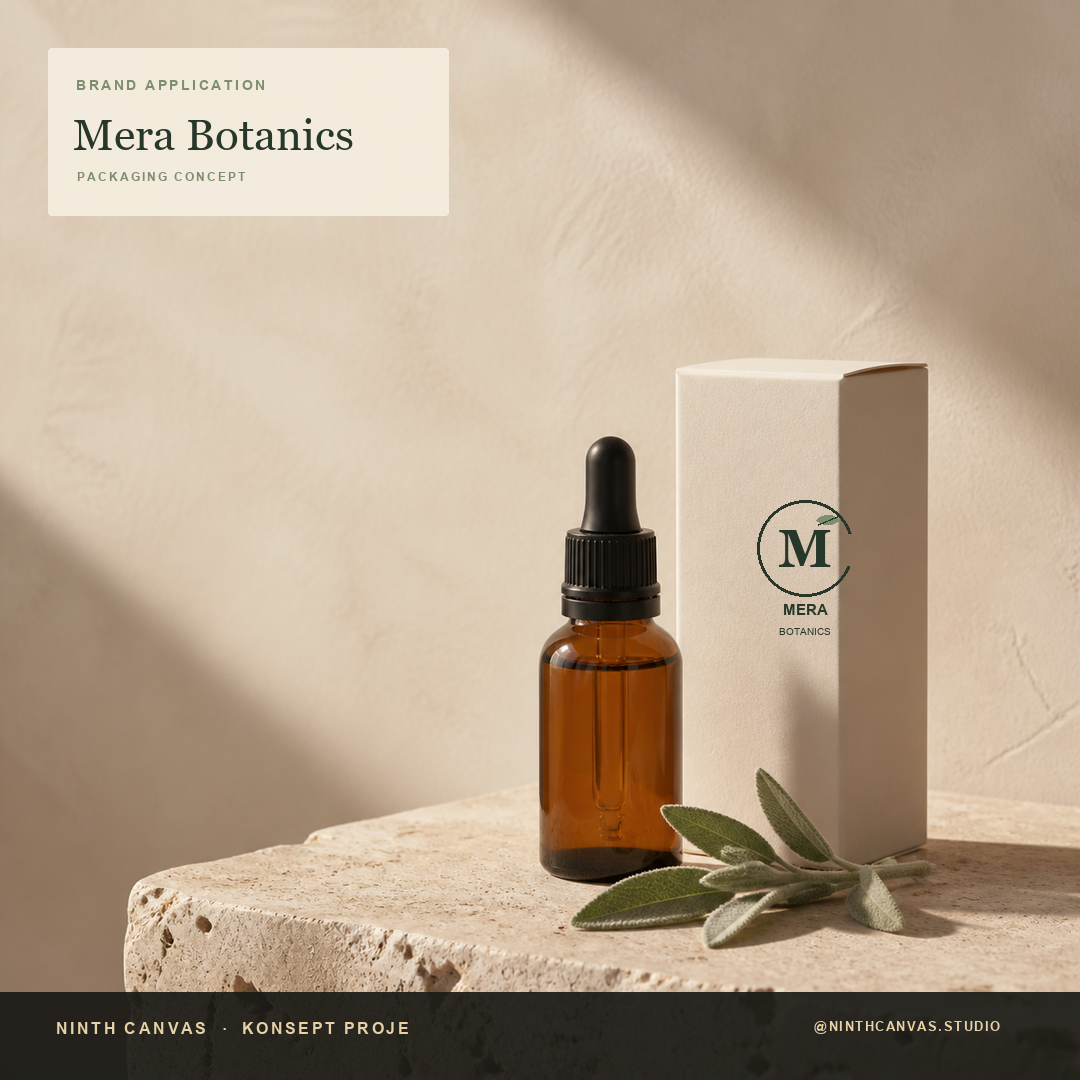 Mera Botanics logosunun kozmetik ambalajı üzerindeki uygulaması